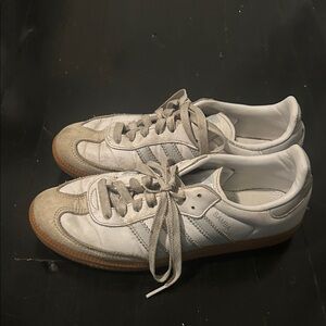 Adidas White and Light Blue Sambas with Gum Sole